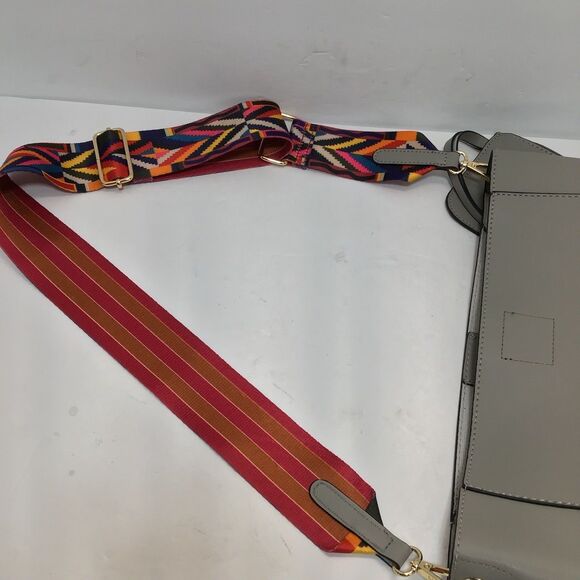 MERSI Vegan Demi Bucket Purse Colorful Strap Boho Crossbody Taupe Gray - Picture 4 of 16